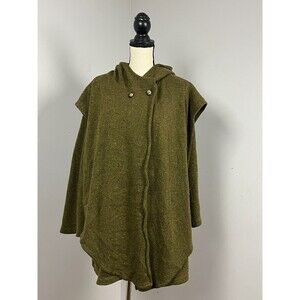 Bryn Walker Vivian Coat Hooded Cape Overlay Sweater Green Women's Medium